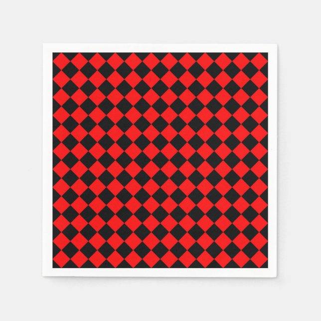 Red Black Chequered Diamond Pattern Napkin (Front)