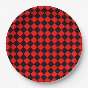 Red Black Chequered Diamond Pattern Paper Plate