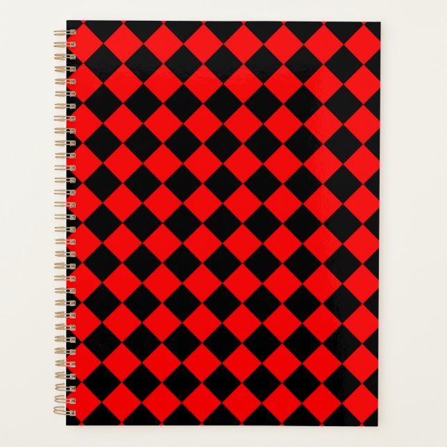 Red Black Chequered Diamond Pattern Planner (Front)