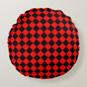 Red Black Chequered Diamond Pattern  Round Cushion