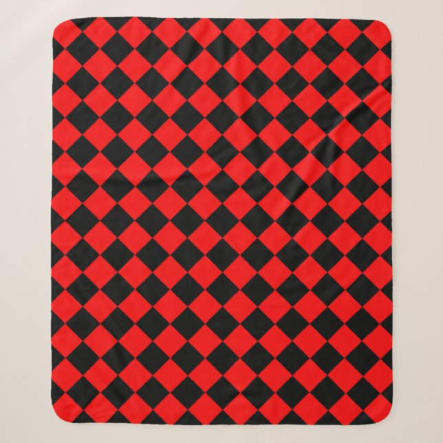 Red Black Chequered Diamond Pattern  Sherpa Blanket (Front)
