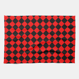 Red Black Chequered Diamond Pattern Tea Towel