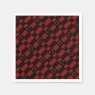 Red & Black Chequered Heart Pattern Napkins