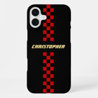 Red Black Chequered Racing Flag Gold Monogrammed