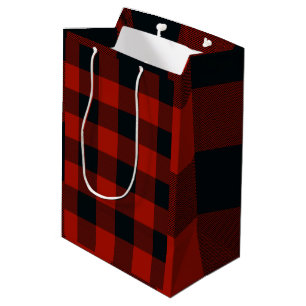 Red & Black Chequered Squares Buffalo Plaid Medium Gift Bag