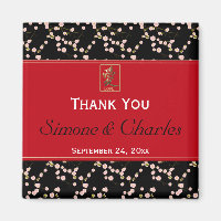 Red Black Cherry Blossoms Wedding Favour Magnet