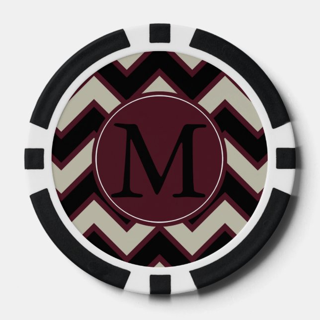 Red Black Chevron Monogram Poker Chips (Front)
