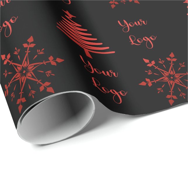 Red Black Chic Christmas Tree Retail Custom Logo Wrapping Paper (Roll Corner)