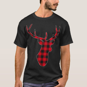 Red  Black Christmas Buffalo Plaid Deer T-Shirt