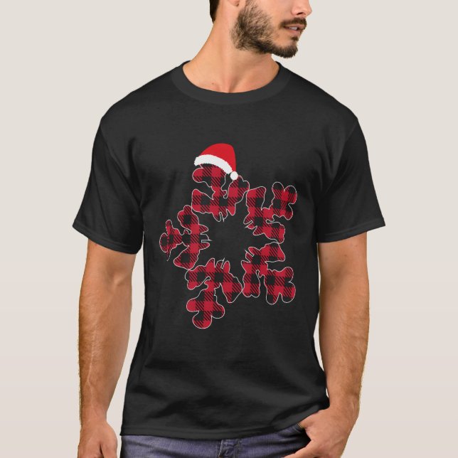 Red Black Christmas Buffalo Plaid Snowflakes Santa T-Shirt (Front)