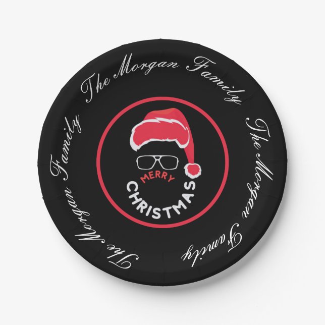 Red Black Christmas Holiday Party  Paper Plate (Front)