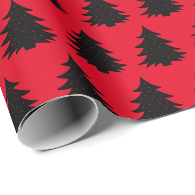 Red | Black Christmas Tree Wrapping Paper (Roll Corner)