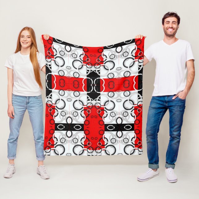 Red Black Circles Sherpa Throw Fleece Blanket (In Situ)