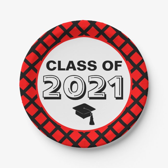 Red & Black Class of 2024 Graduation Paper Plate (Front)