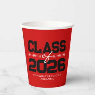 Red & Black Class of Year Graduation Paper Cups