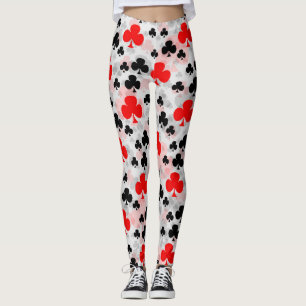 Red Black Clover Club Abstract Pattern Design Leggings