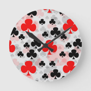 Red Black Clover Club Abstract Pattern Design Round Clock