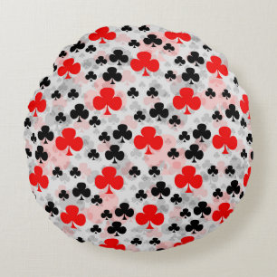 Red Black Clover Club Abstract Pattern Design Round Cushion