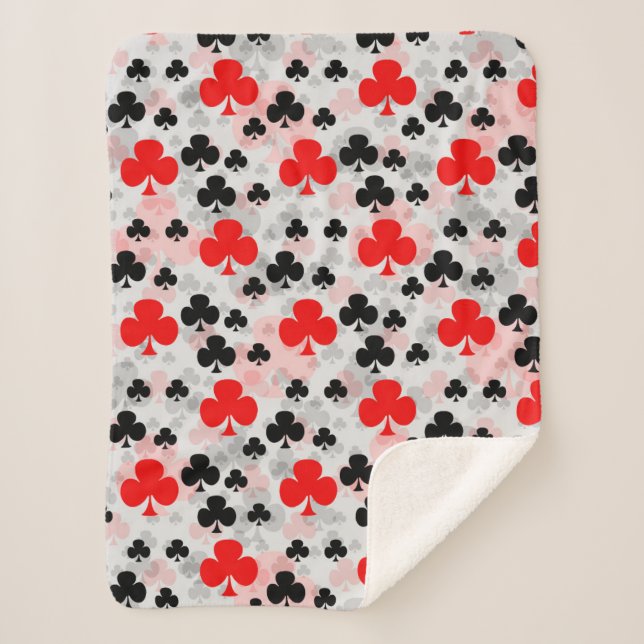 Red Black Clover Club Abstract Pattern Design Sherpa Blanket (Front)