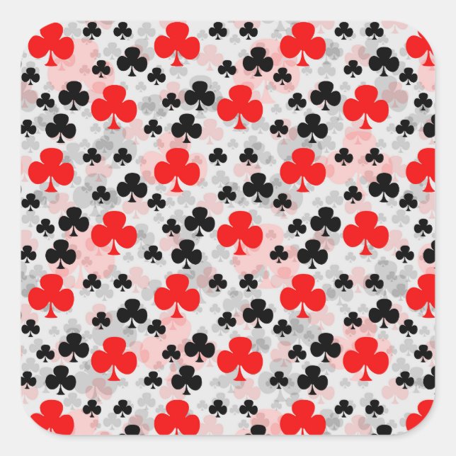 Red Black Clover Club Abstract Pattern Design Square Sticker (Front)