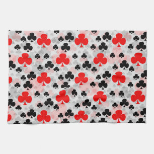 Red Black Clover Club Abstract Pattern Design Tea Towel