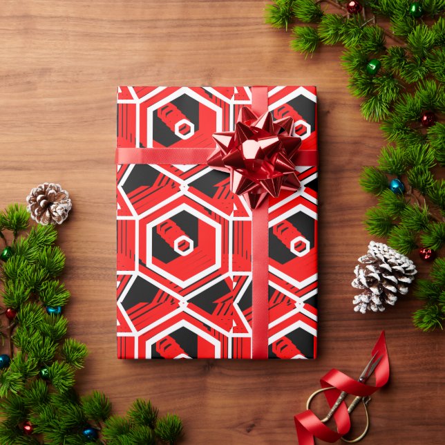 Red Black Colourful Geometric Wrapping Paper (Holiday Gift)
