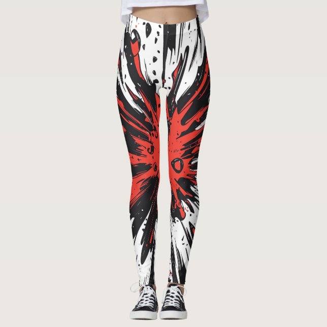 Red Black Comic Explosion Speed Line Leggings (Front)