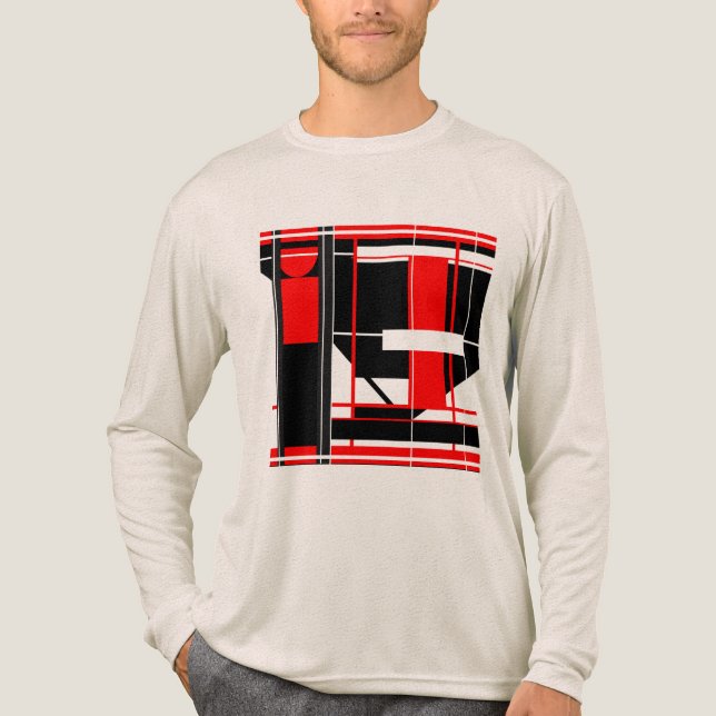 Red Black Complex Geometric Abstract Art Design Tri-Blend Shirt (Front)