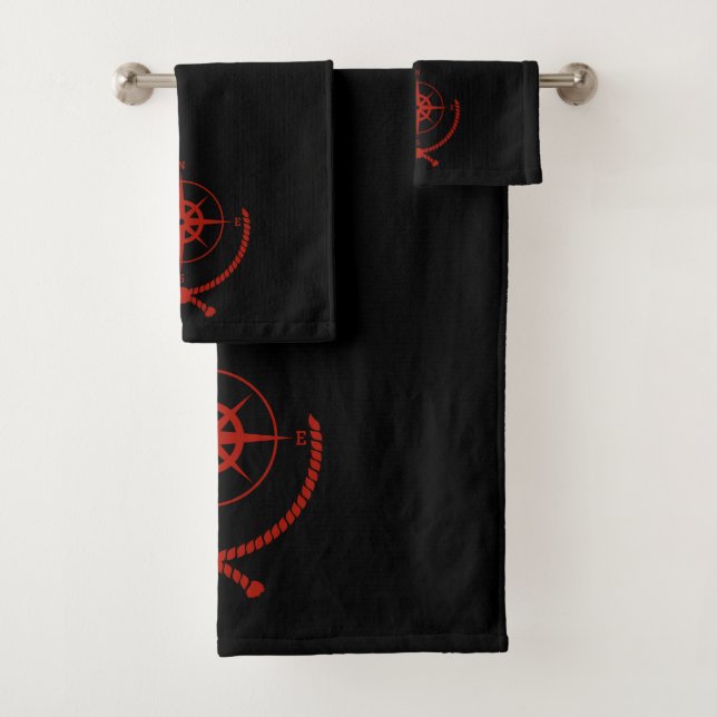 Red & Black Compus Rose Bath Towel Set (Insitu)