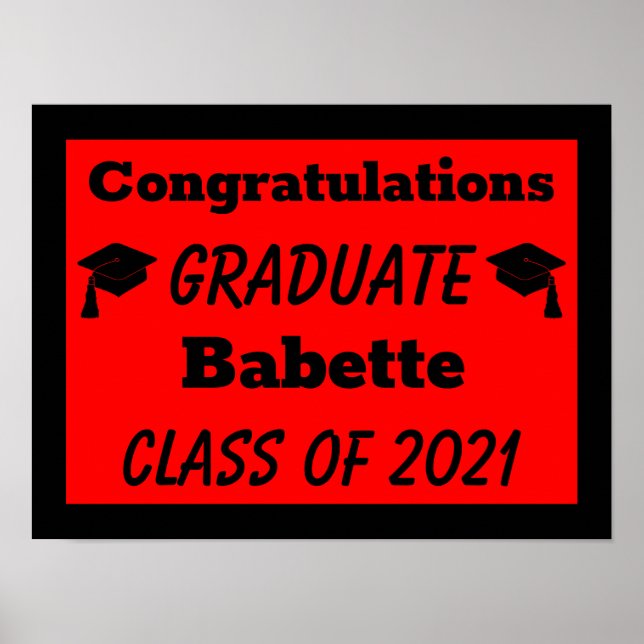 Red Black Congratulations Graduation Poster (Front)