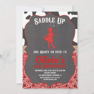 Red Black Cowgirl Birthday Invitation