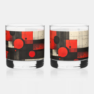 Red Black Cream Geometric Pattern Whiskey Glass