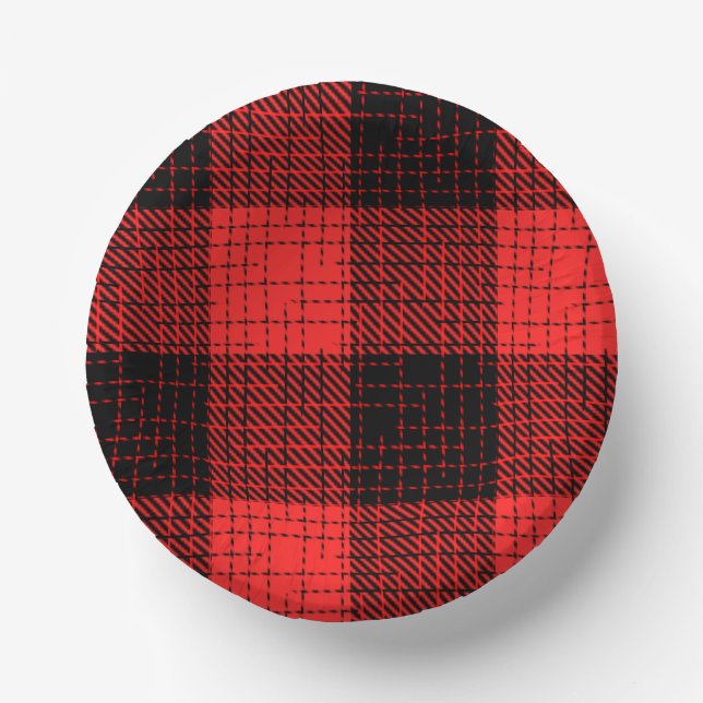  Red Black Crosshatch Buffalo Check Paper Plate (Front)