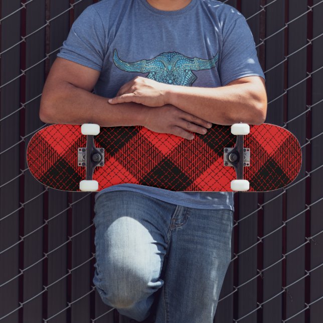  Red Black Crosshatch Buffalo Check Skateboard (Outdoor 3)