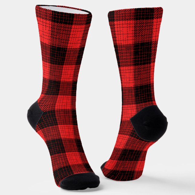  Red Black Crosshatch Buffalo Check Socks (Angled)
