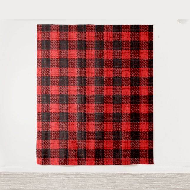  Red Black Crosshatch Buffalo Check Tapestry (Front)