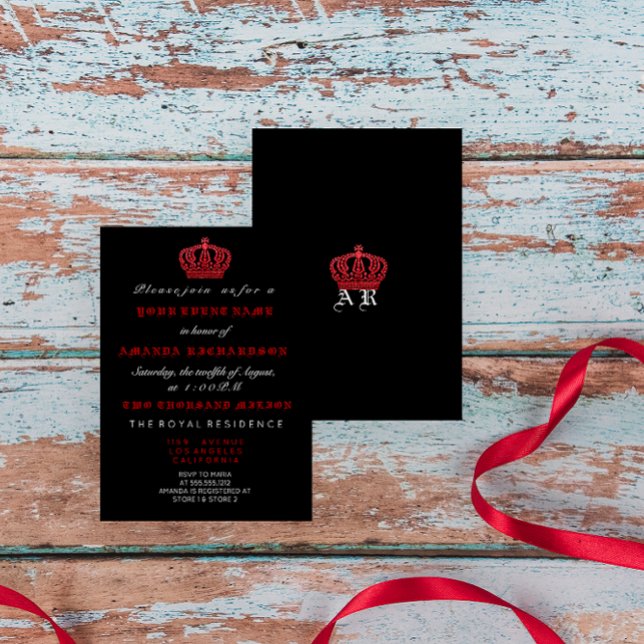 Red Black Crown Royal Glitter Gothic White Invitation (Red Black Crown Royal Glitter Gothic White Invitation)