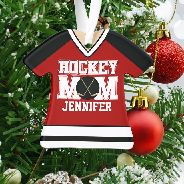 Red/Black Custom Hockey Mum Jersey Ornament (Creator Uploaded)