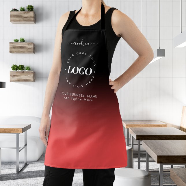 Red Black Custom Logo Business Salon Hairstylist Apron (Creator Uploaded)