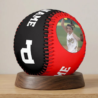 Red Black Custom Softball Player Photo Name Number