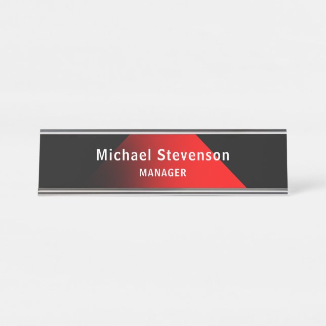 Red Black Customise Name & Title Profession Desk Name Plate (Front)