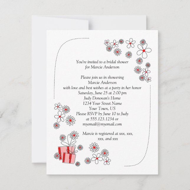 Red Black Daisies Bridal Shower Invite (Front)