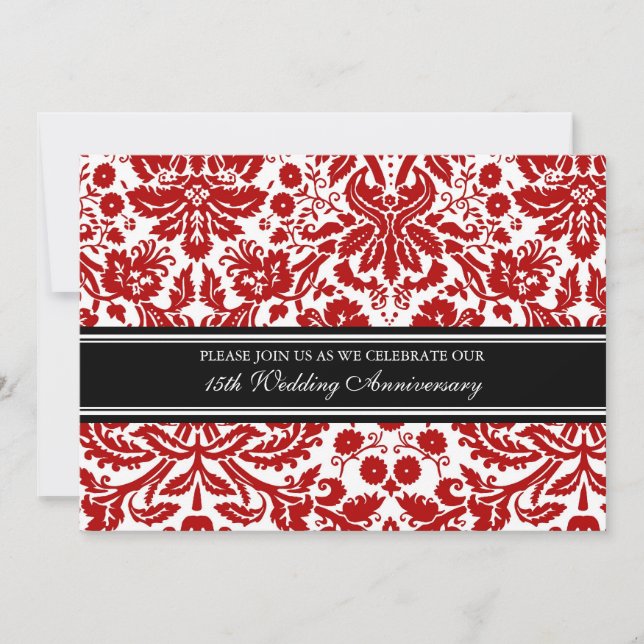 Red Black Damask 15th Anniversary Party Invitation (Front)