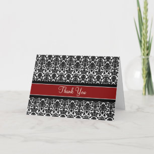 Red Black Damask Birthday Party Thank You Card