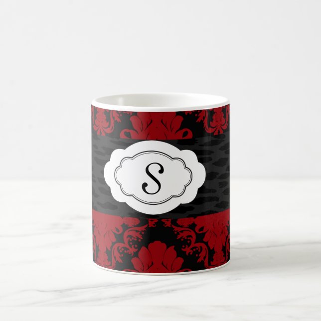 Red Black Damask Custom Name Coffee Mug (Center)