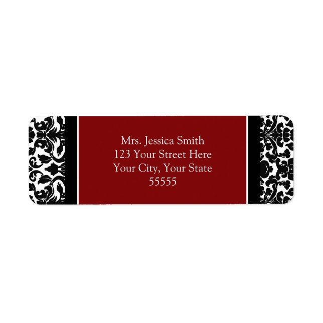 Red Black Damask Custom Return Address Labels (Front)
