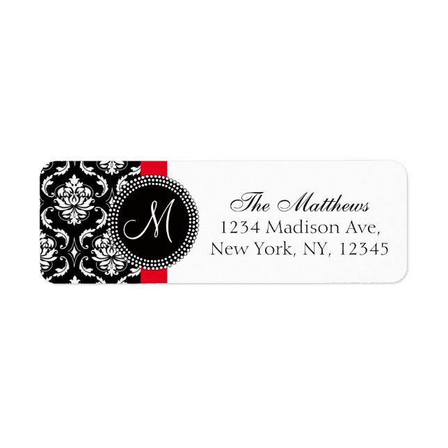 Red Black Damask Elegant Monogram Wedding (Front)