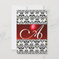 RED BLACK DAMASK GEM MONOGRAM RSVP White Ü