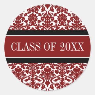 Red Black Damask Graduation Custom Year Classic Round Sticker