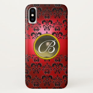 RED BLACK DAMASK GREY GEM MONOGRAM Case-Mate iPhone CASE